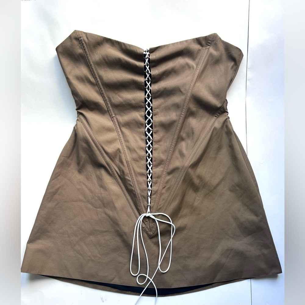 Huelleyrose SHAYLA DRESS Brown Strapless Mini Dress size large corset lace - Picture 6 of 15